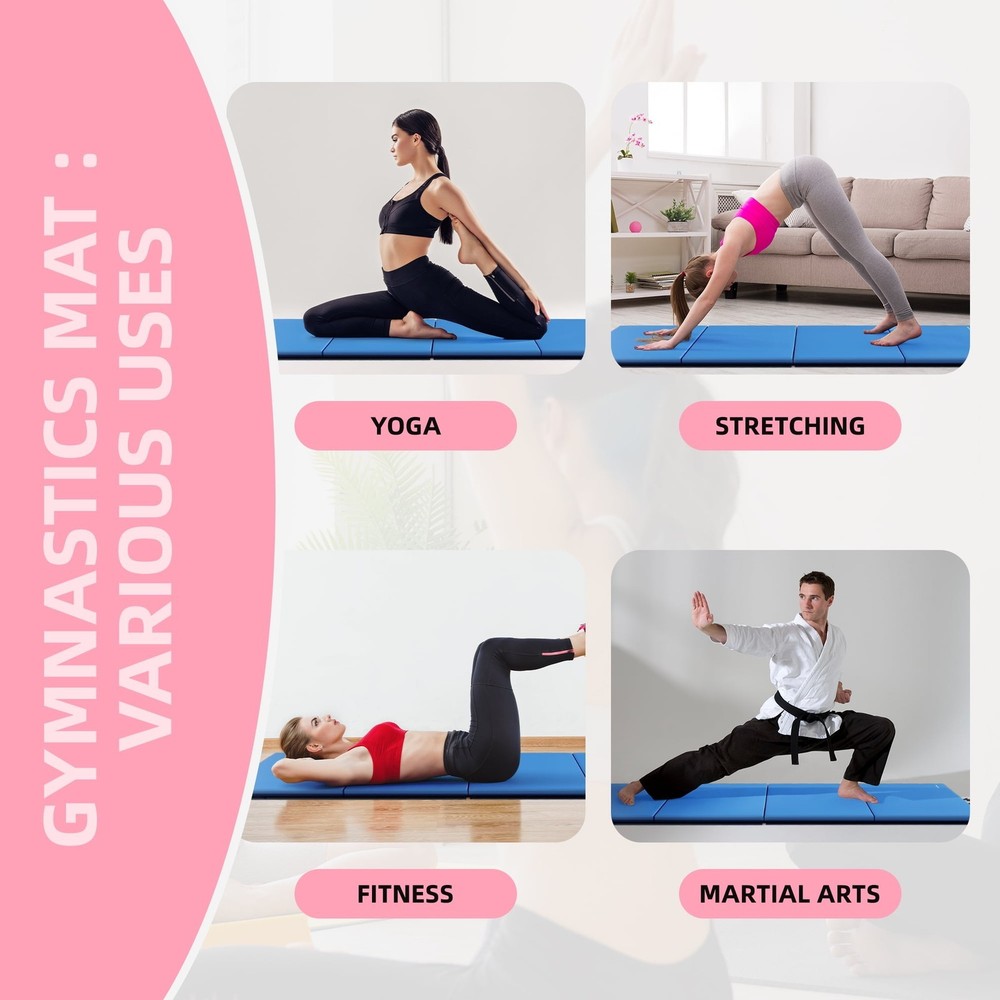 4ftx8ftx2in Folding Gymnastics Mat 4-Panel Exercise Mat W/ Handles PVC