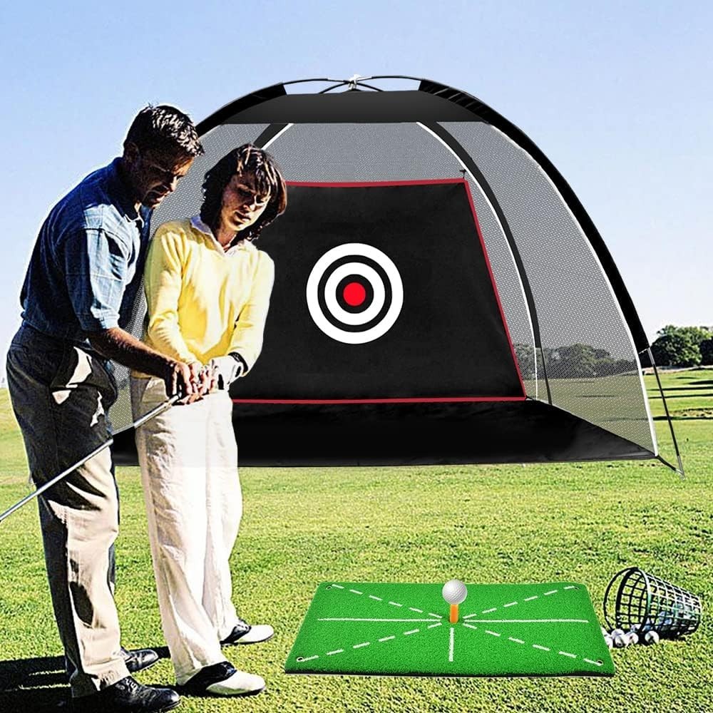 Black Golf Practice Set With Net, Hitting Mat, Target Cloth and Carrying Bag ...