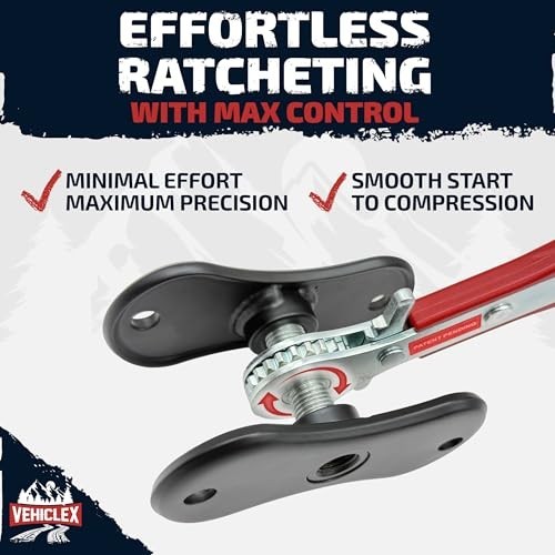 Heavy Duty Brake Caliper Compression Tool - Ratcheting Handle, Pad Spreader for