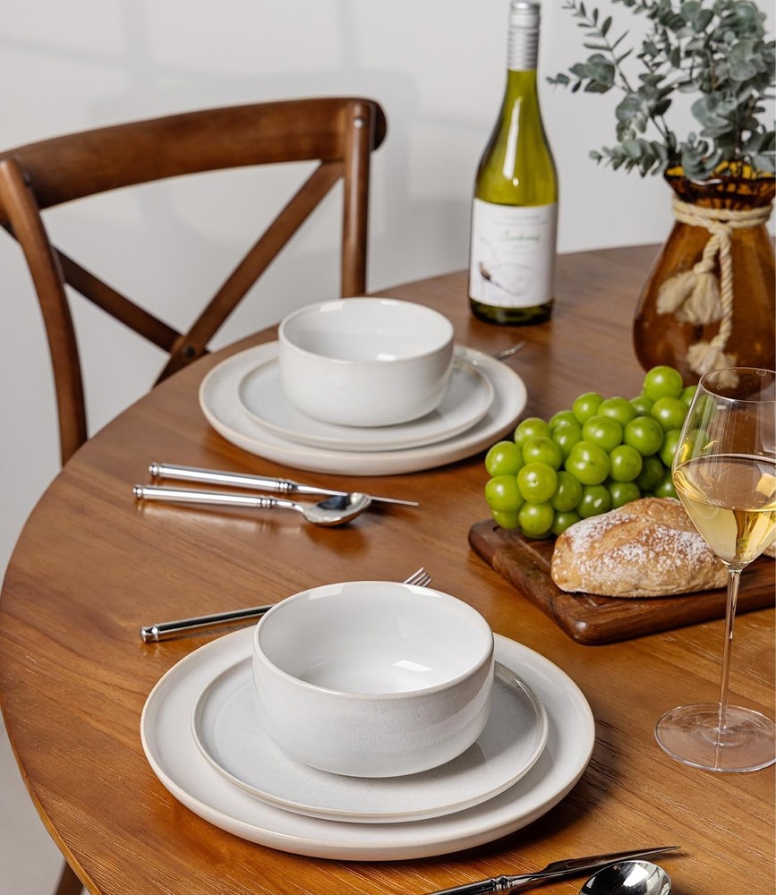 TheTerra Ceramic Dinnerware Sets for 4, 12 Pieces Handmade Reactive Glaze Pla...