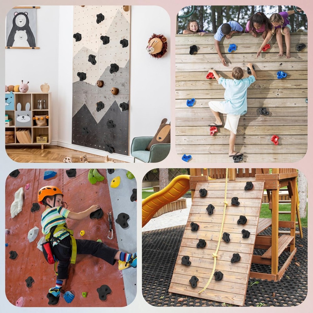 10PCS Black Rock Climbing Holds,Extra Large Hard Plastic Comfortable Rock Cli...