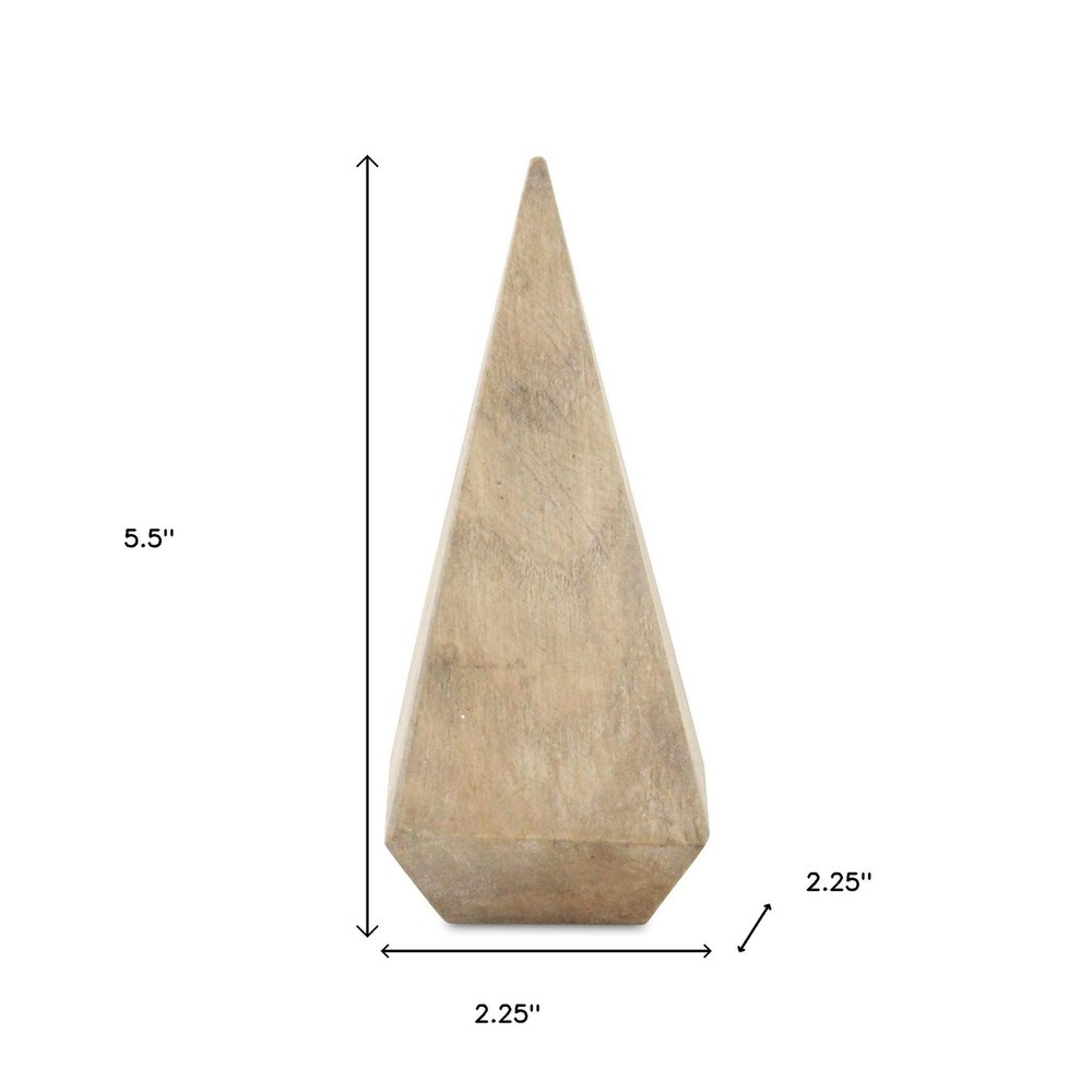 6" Natural Solid Wood Pyramid Decorative Sculpture