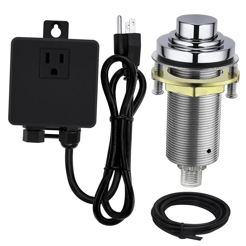 SinkTop Air Switch Kit with Long Button (Full Brass) for Garbage Chrome