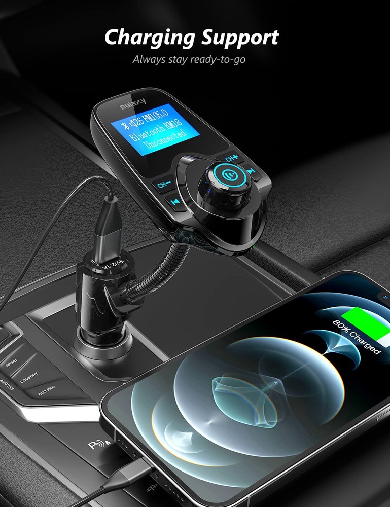 Nulaxy Car Bluetooth FM Transmitter [2024 Upgraded], 1.44" Display Black