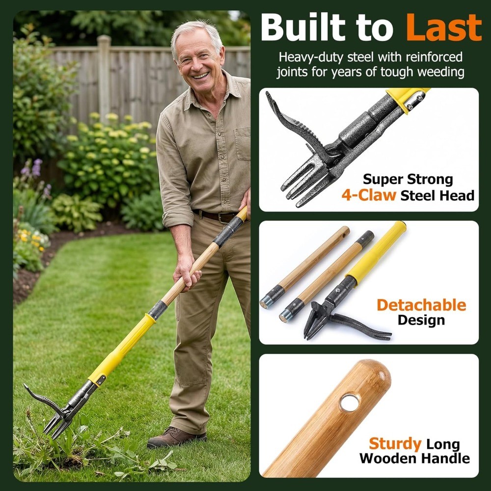 Stand Up Weed Puller Tool, Reinforced Steel Weeder with Slide-Release Ejector