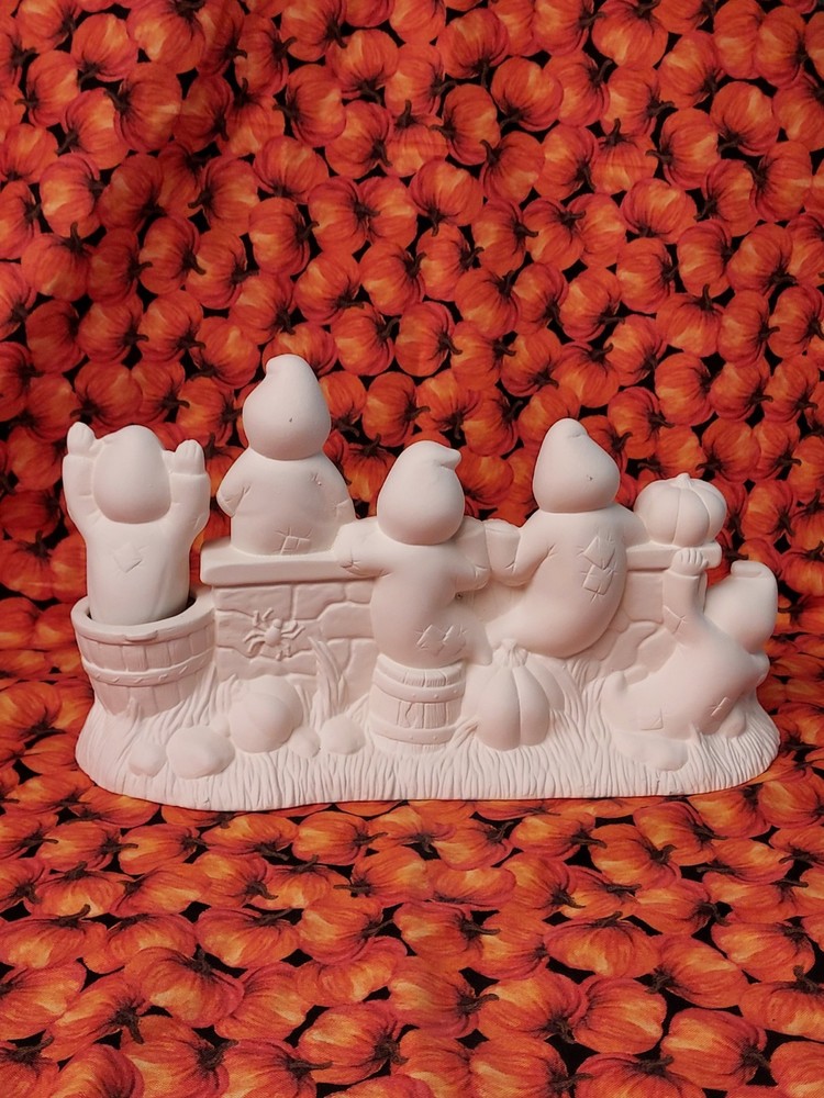 Ceramic Bisque~ Ready to Paint ~Ghost Fence Scene Rice Light Included