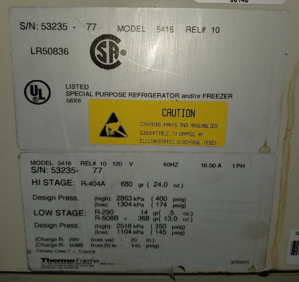 VWR/Thermo Forma Scientific Refrigerator/freezer Model 5416