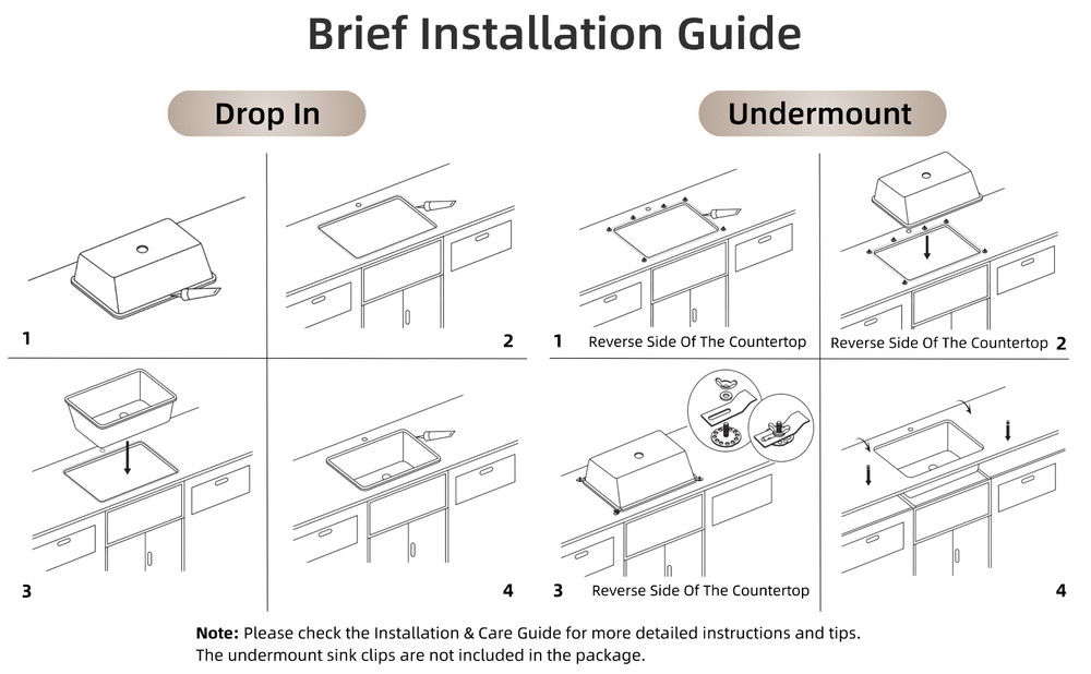 33'' Drop In/Undermount White Fireclay Kitchen Sink, Single Bowl Kitchen Sink