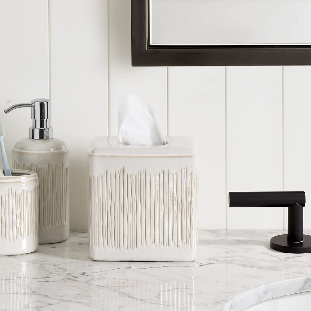Bathroom Accessories - Ceramic Tissue Holder, Decorative Square Tissue Cover ...