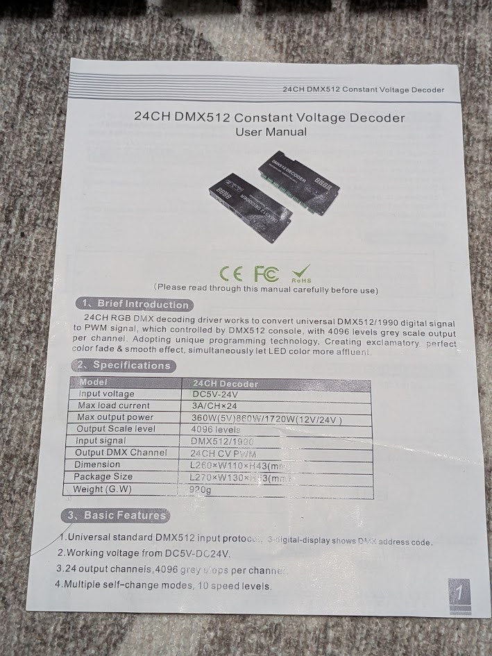 DMX512 Decoder 24 channel with Digital Display DC5V-24V RGB LED strip controller