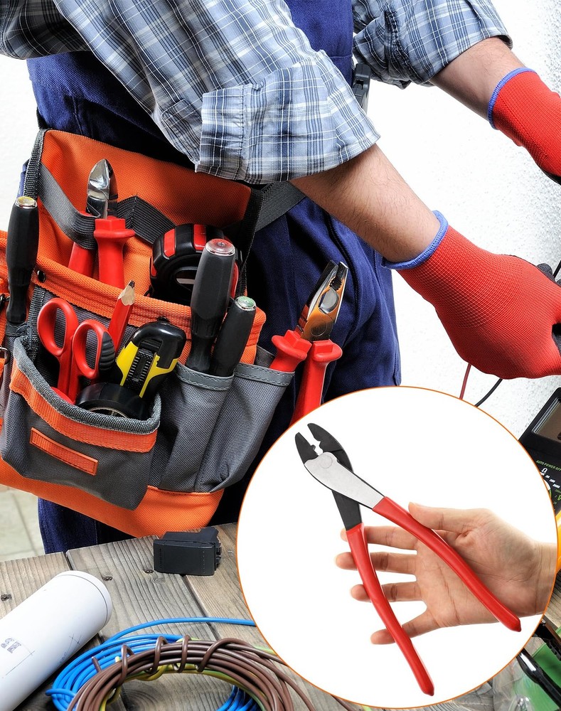 QWORK Wire Crimping Tool, 10" Steel Cable Electrical Cutter Crimper Red