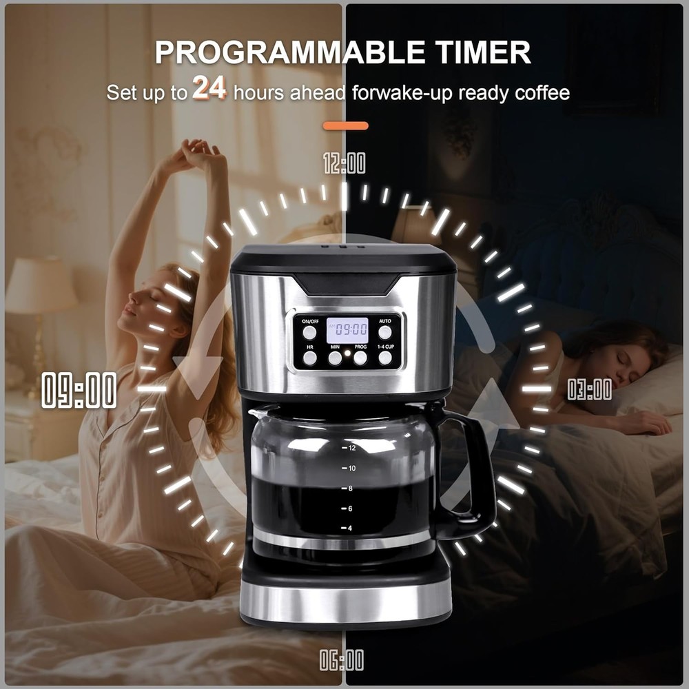 Programmable Coffee Maker 12 Cup Brew & Drip coffee machine, Fully Automatic,...