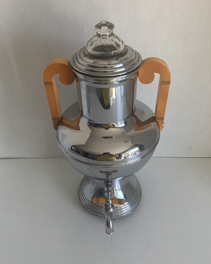Vintage  Chrome & Yellow Coffee Maker Urn