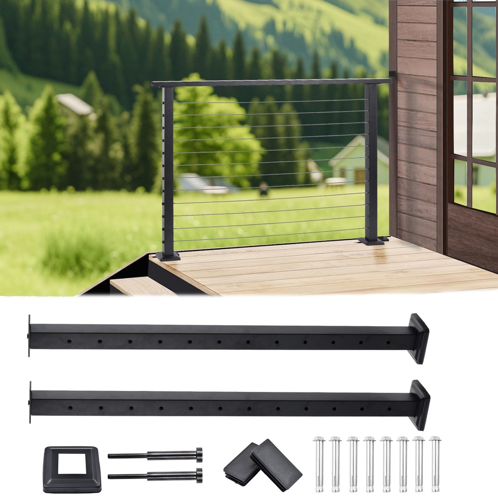 Side Mount Black Complete Cable Railing Kit 42'' Cable Railing System w/ Handrai