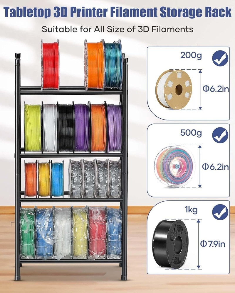 Desktop 3D Printer Filament Storage Rack - Tabletop 2-Tier Stackable Organize...