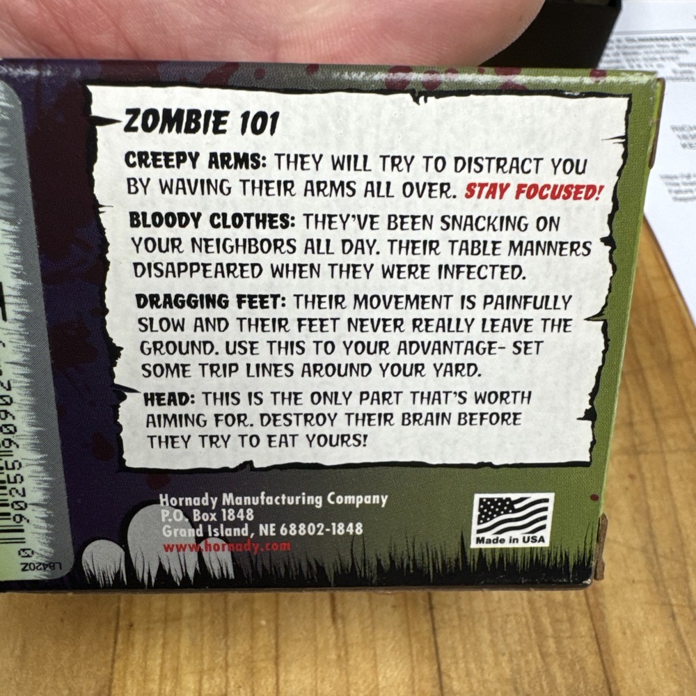 Hornady EMPTY Box Zombie 45 ACP Z-Max 185 Grain box