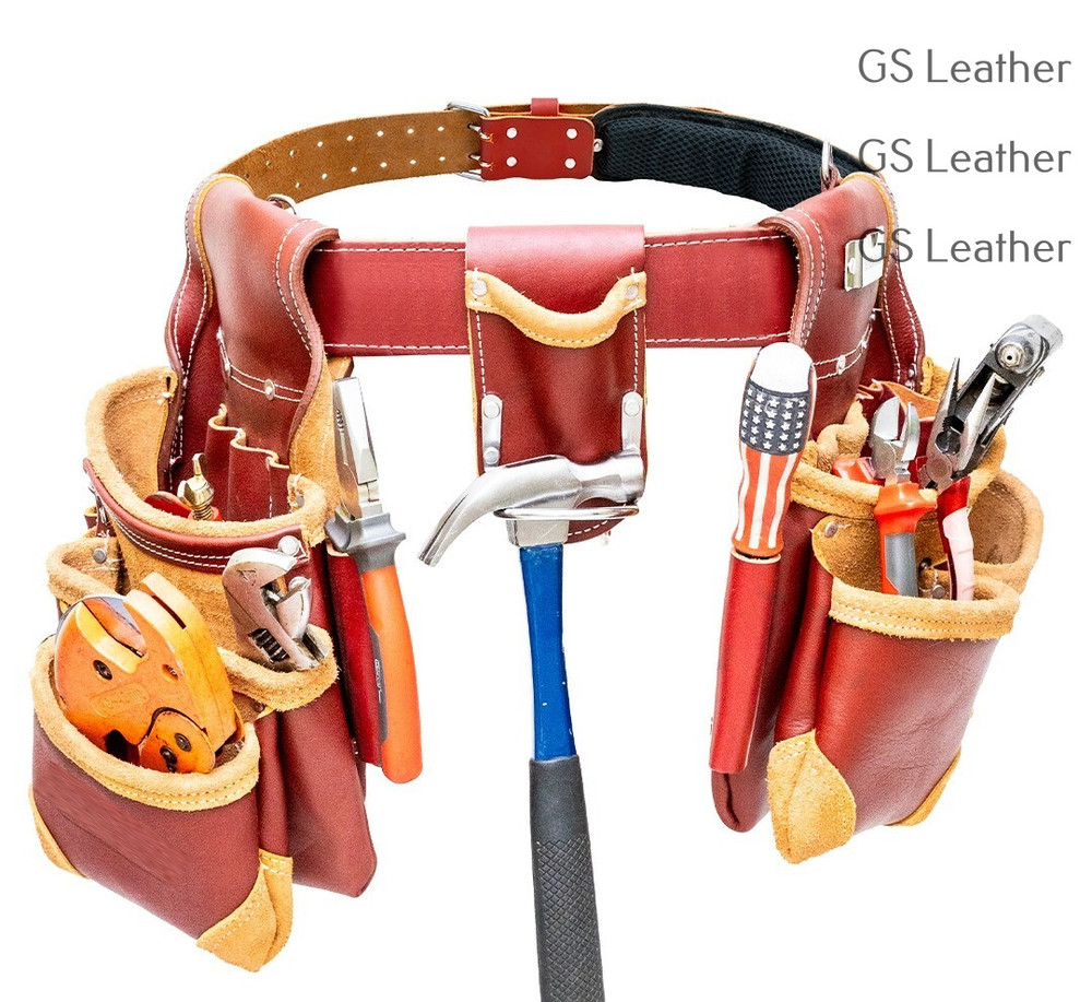 Heavy Duty Leather Carpenter Tool Belt with Pouches – Durable Work Construction