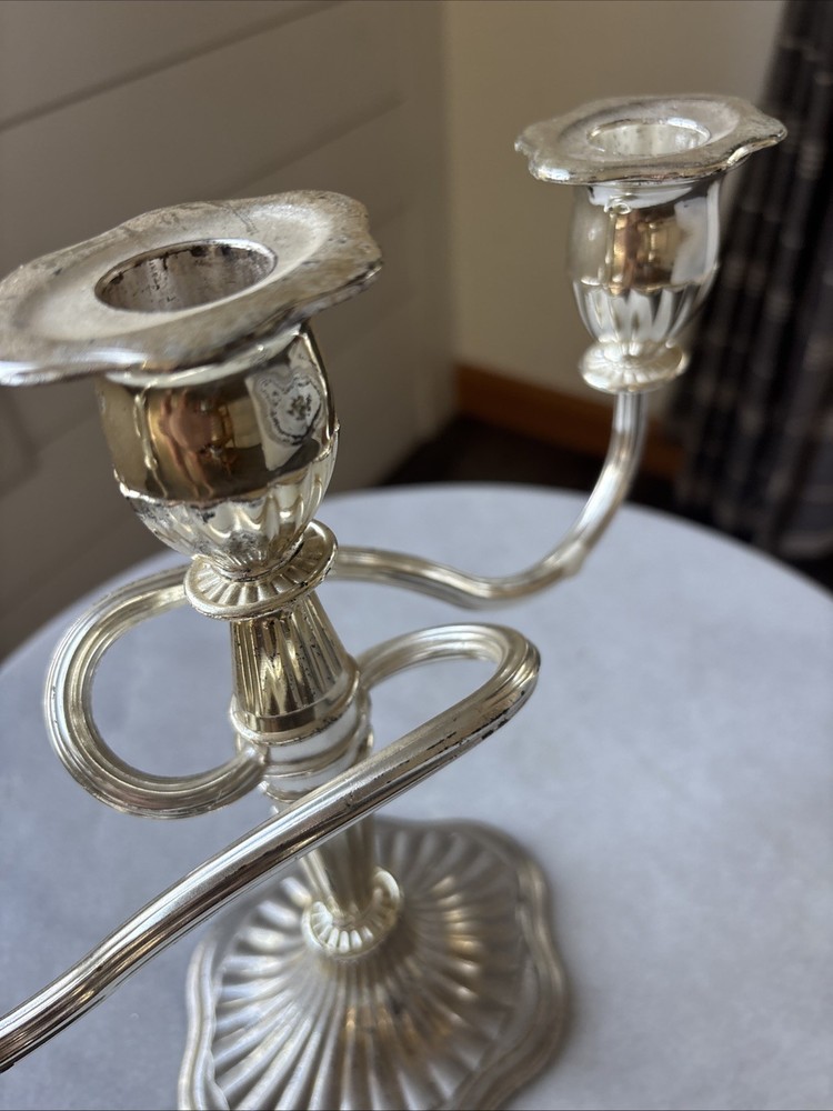 Pair Vintage Silver Plates Candelarbras Twisted 3 Arms
