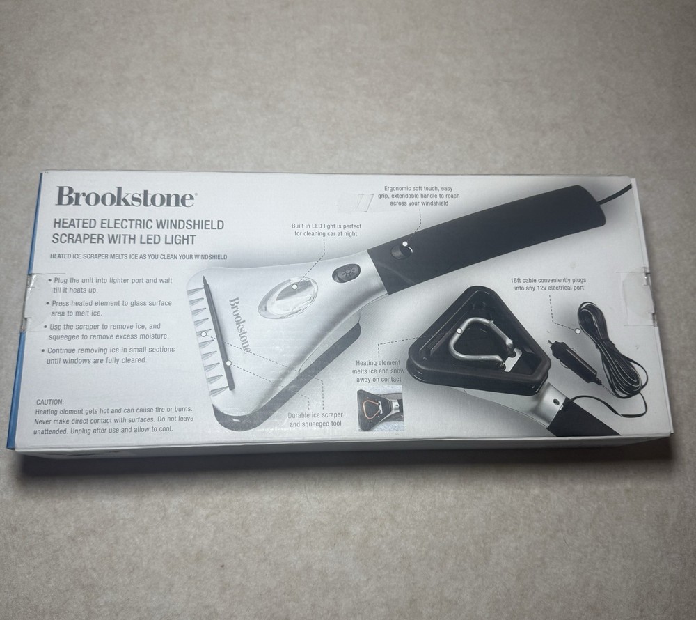 Brookstone Heated Electric Windshield Scraper LED Light NWT in Box