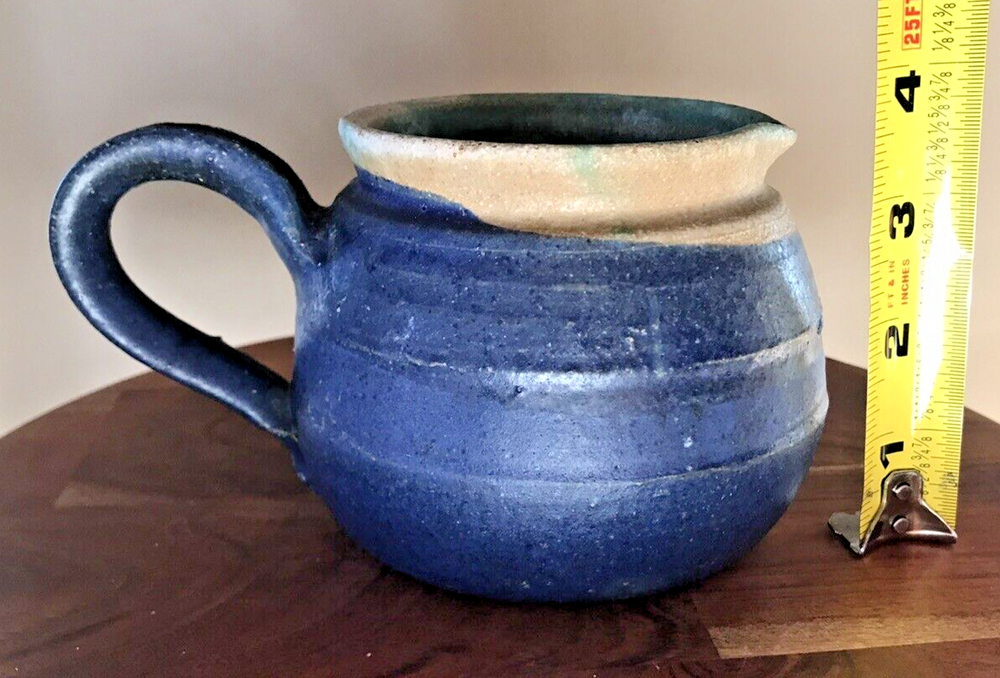 Studio Pottery Small Pitcher 3.75" Blue Green Beige Hand Thrown