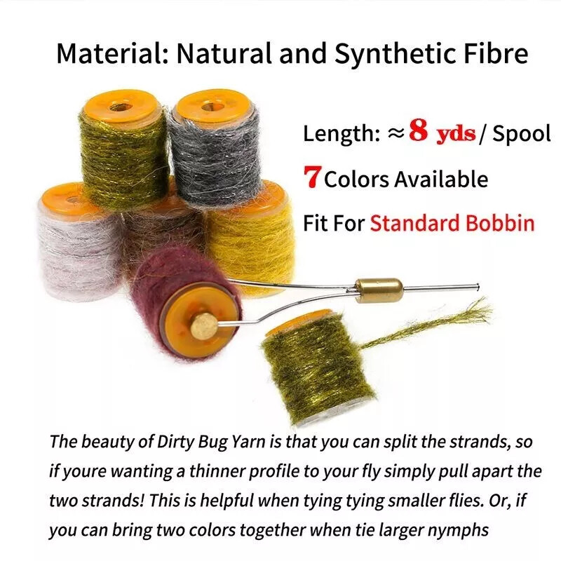 7 Spools Fly Tying Dirty Bug Yarn Mottled Dubbing Thread Nymph Scud Bug DIY Set