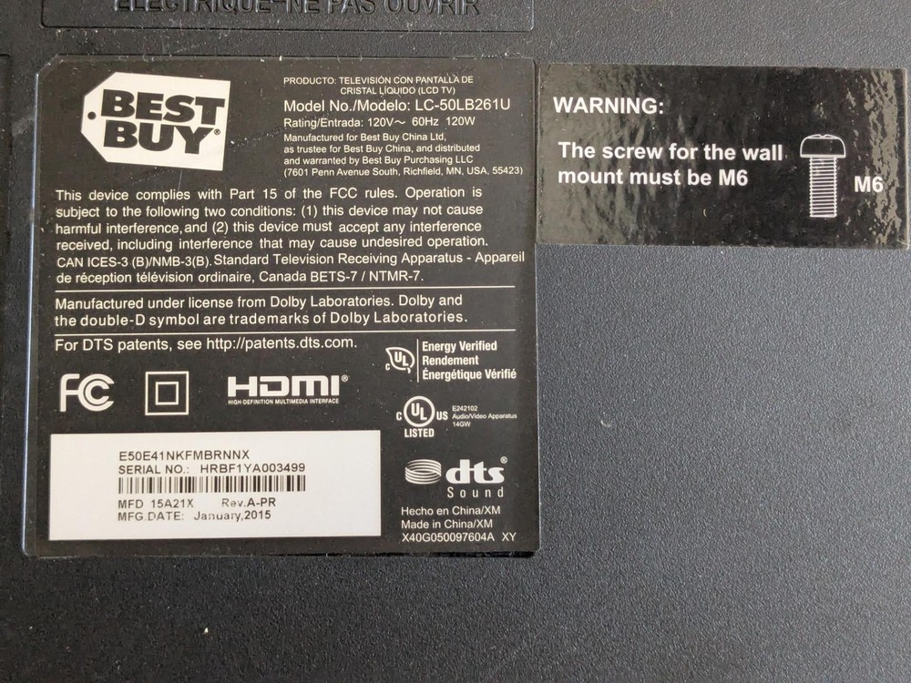 Sharp LC-50LB261U 50" TV Speakers Cable