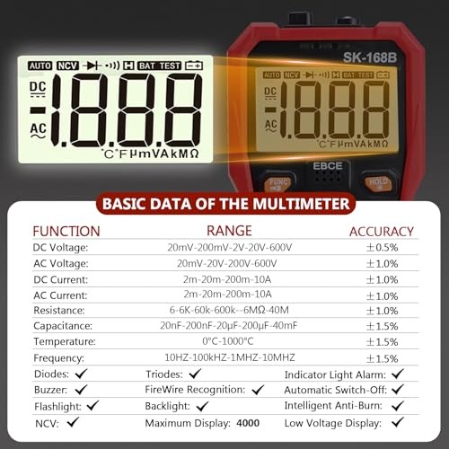 Digital Multimeter Tester, TRMS 4000 Counts Volt Meter Auto-Ranging Fast