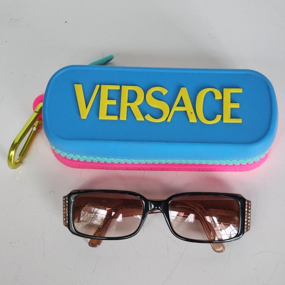 VERSACE Women's Brown Rectangle Tortoiseshell Sunglasses With Crystals
