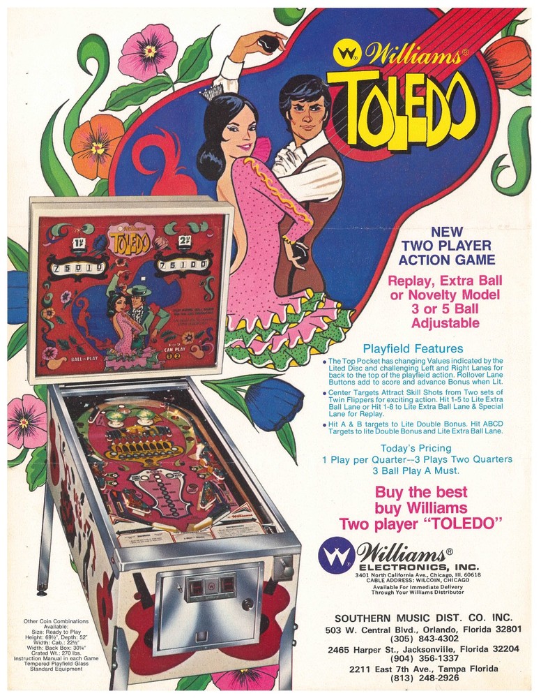 Toledo Williams Pinball Flyer / Brochure / Ad /