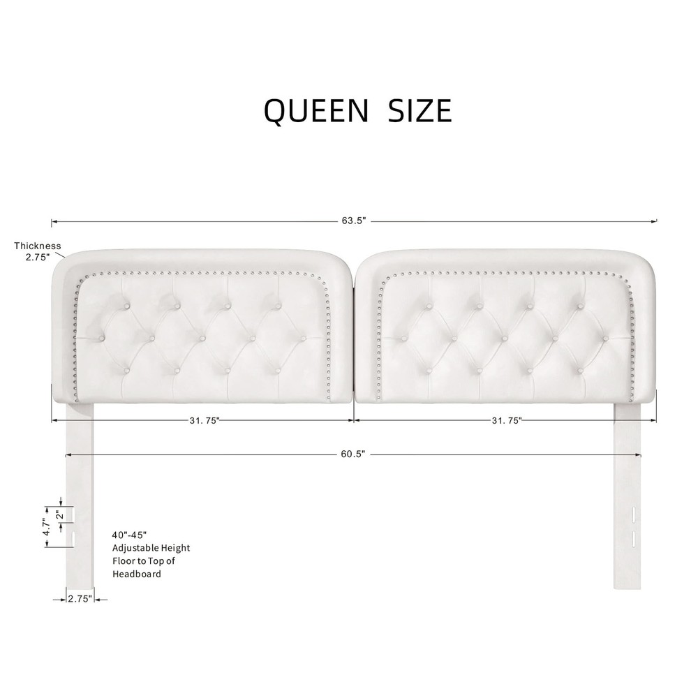 Tufted Upholstered Headboard Queen Size, Button Adjustable Height Head Board ...
