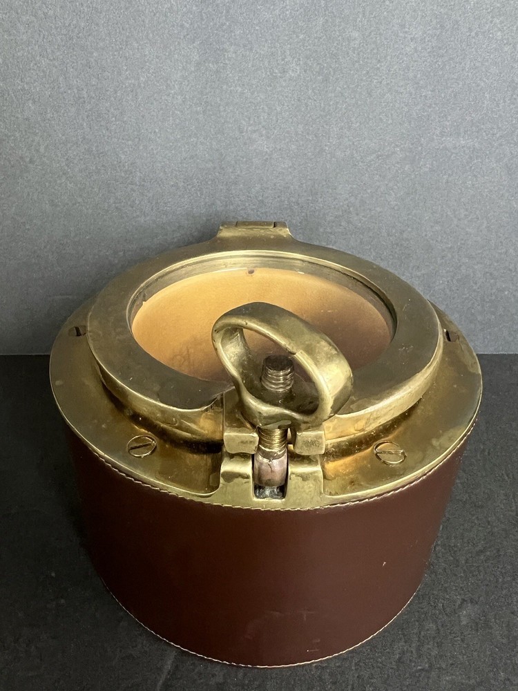 1960s leather and solid brass porthole box made in England