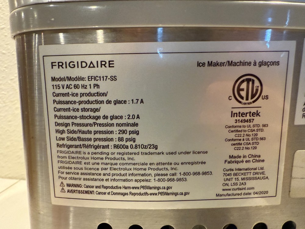 Vintage Frigidaire Ice Maker Machine Compact Countertop EFIC117-SS Silver