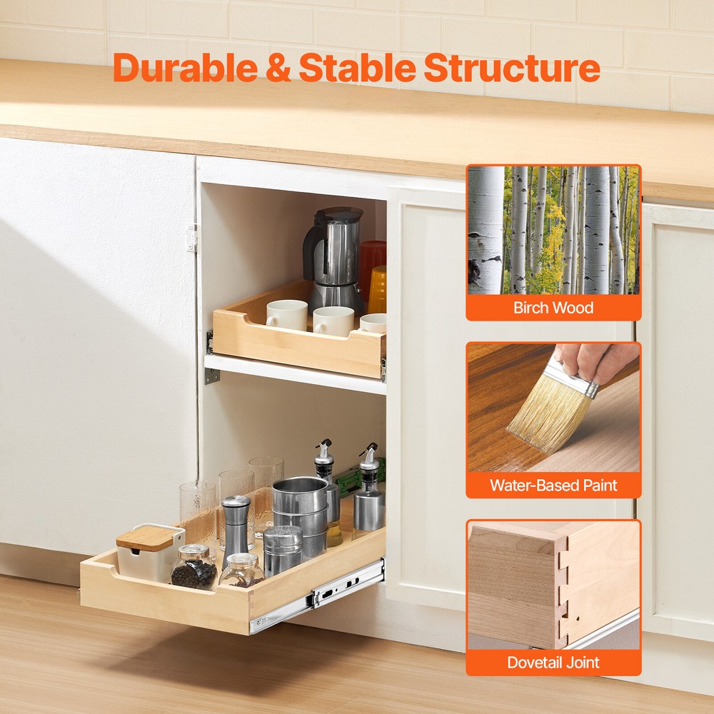 Kitchen Slide Out Cabinet Shelf 15"W x 22"D Pull Out Wood Drawer Storage