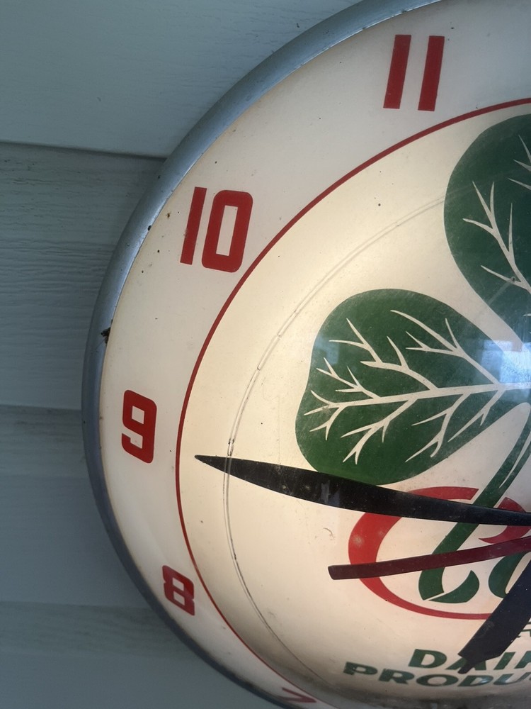 VINTAGE 1940 Double Bubble BRAND Lighted Clock CLOVER DAIRY ADVERTISEMENT