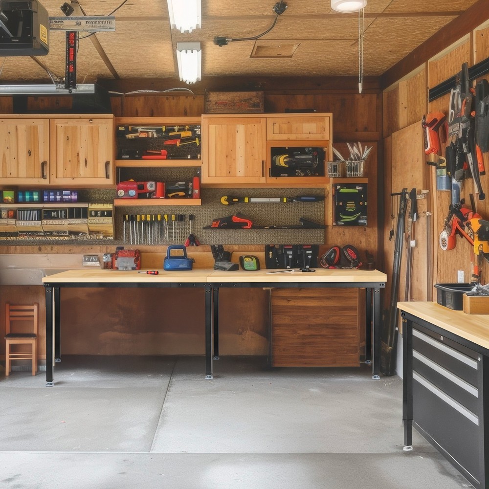 96”Adjustable Work Bench, 5000 LBS Capacity Heavy Duty Workbench with Power Outl