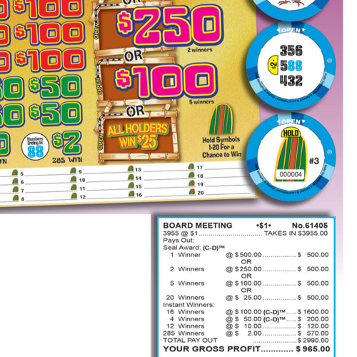 Pull Tab Tickets - Chips - Game - Board Meeting 3,955 ct