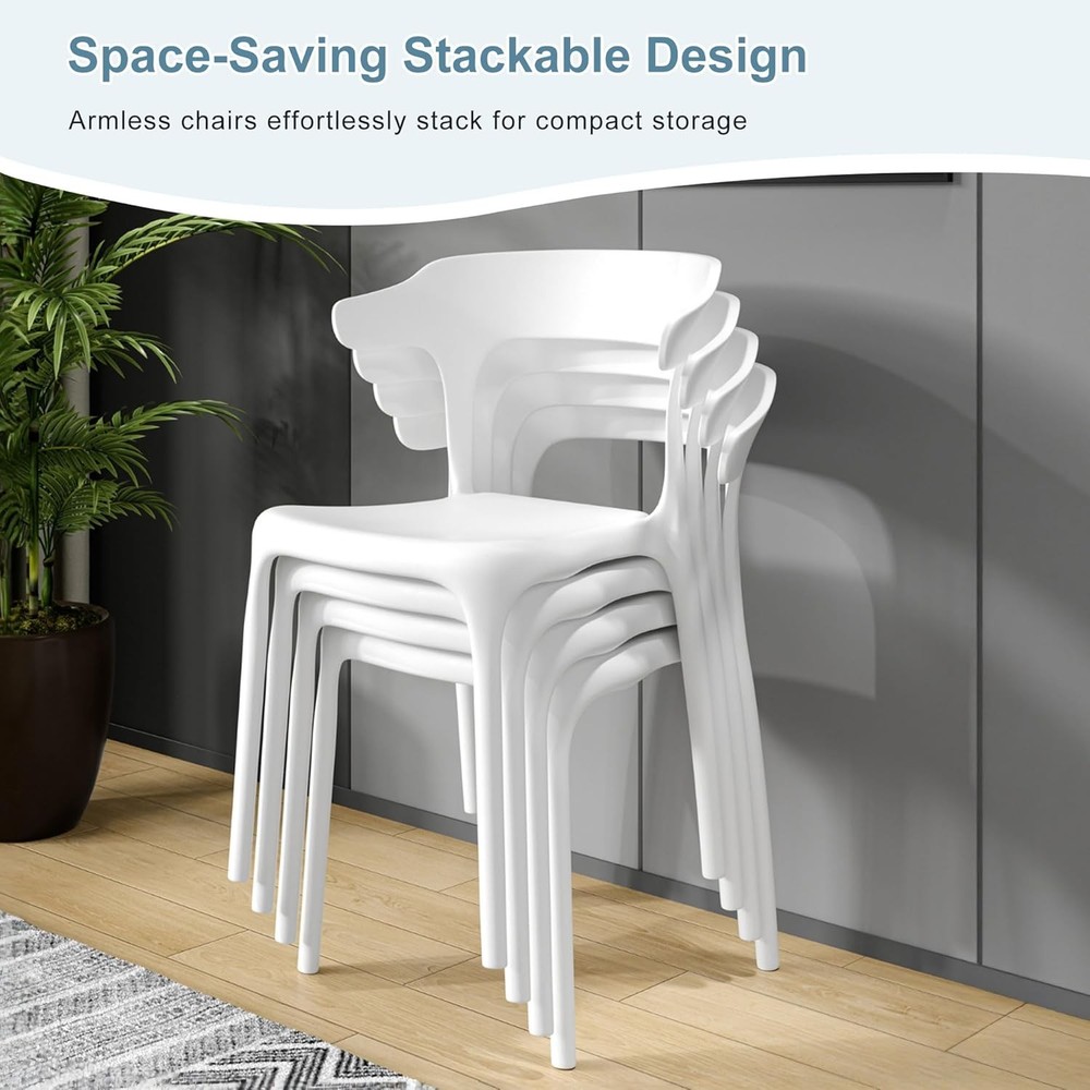 4 Pack Plastic Stacking Chairs Stackable Dining Chairs Kitchen Restaurant Patio