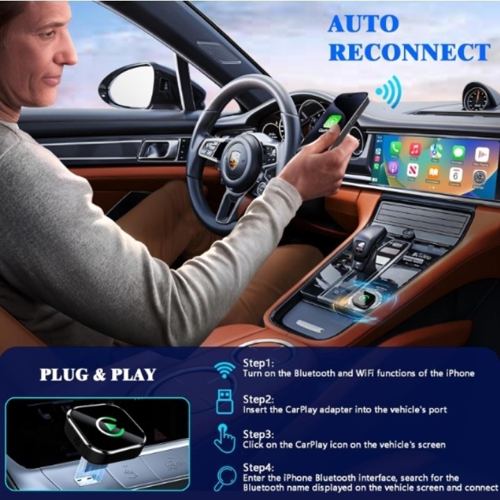 Wireless CarPlay Adapter Android Auto USB Plug Play iPhone Bluetooth Mini