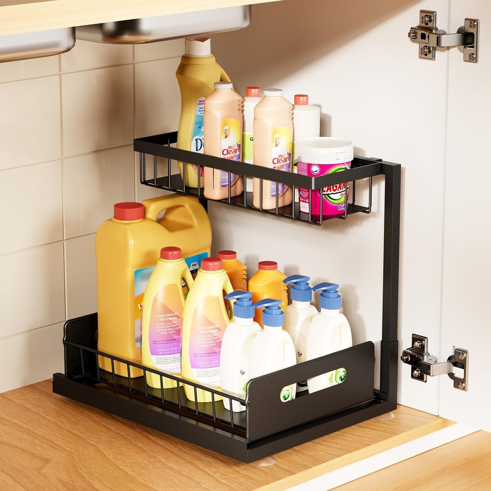 Under Sink Organizer,Metal Pull Out Cabinet Organizer Shelf,Kitchen Bathroom ...