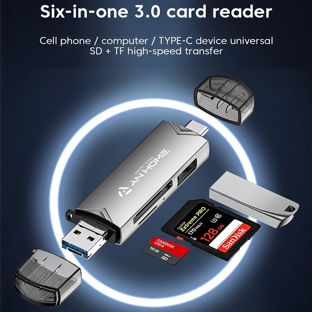 AnHome SD Card Reader USB C 6 in 1 OTG Memory Adapter 6 1