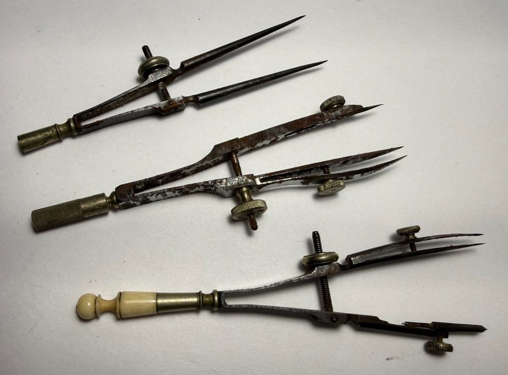 Vintage Assorted Small Drafting Tools Nickel Silver Compass Dividers