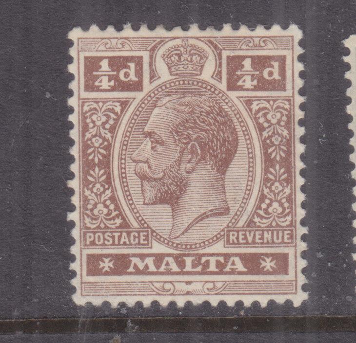 MALTA, 1914 KGV, Mult. CA, 1/4d. Brown, lhm.