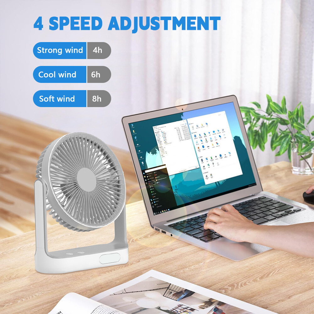 4in1 Solar Panel Powered Charging Table Fan with Light Rechargeable with 2 Bulbs