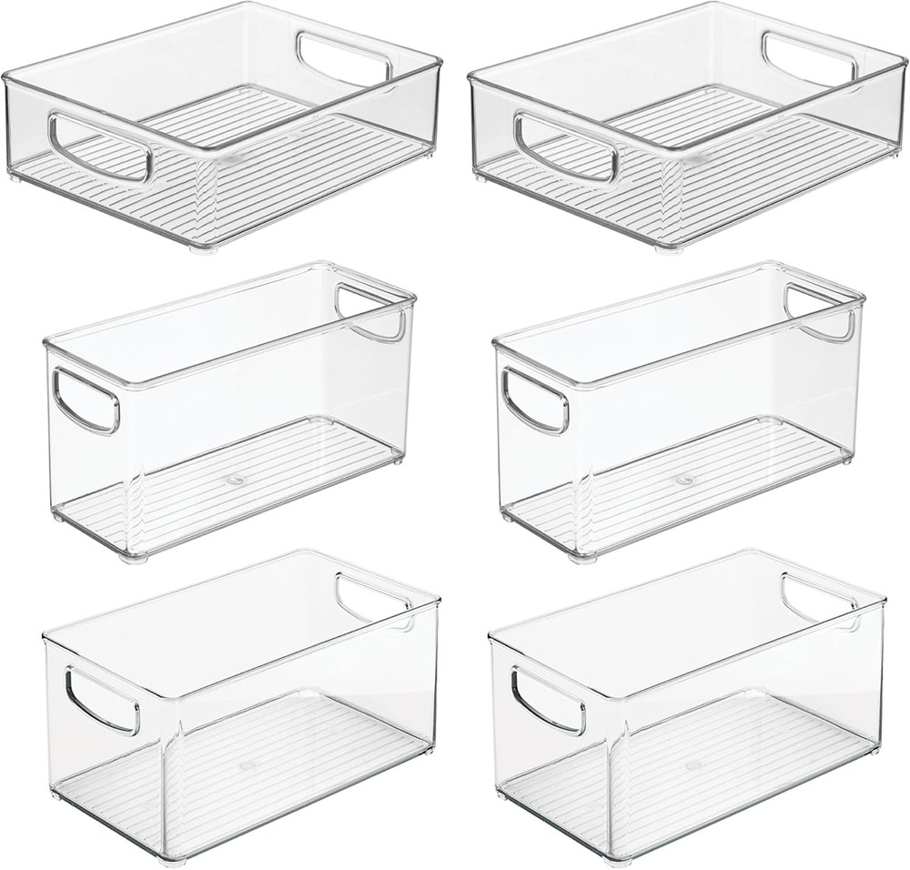 Stackable Pantry Bins, 2 Small, 2 Medium, and 2 Large Bins, 6 Pack, Clear, Made