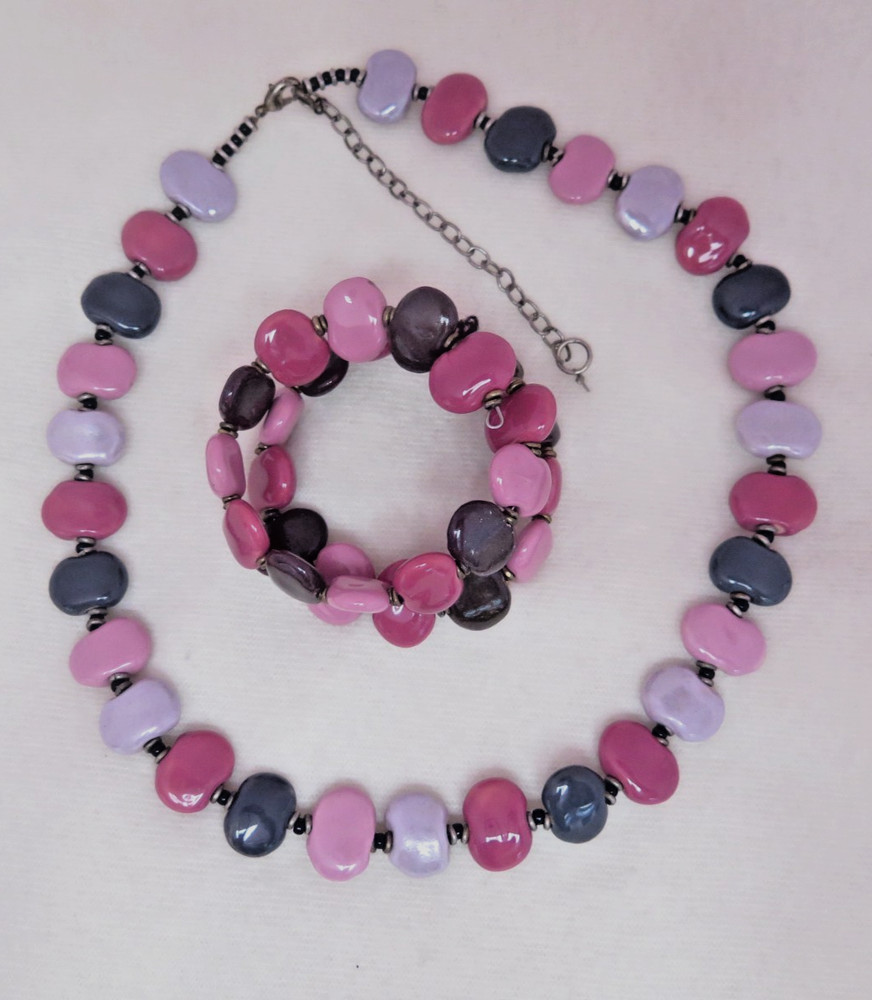 WOMEN'S MULTI COLOURED CERAMIC POT  BEADED NECKLACE & BRACELET