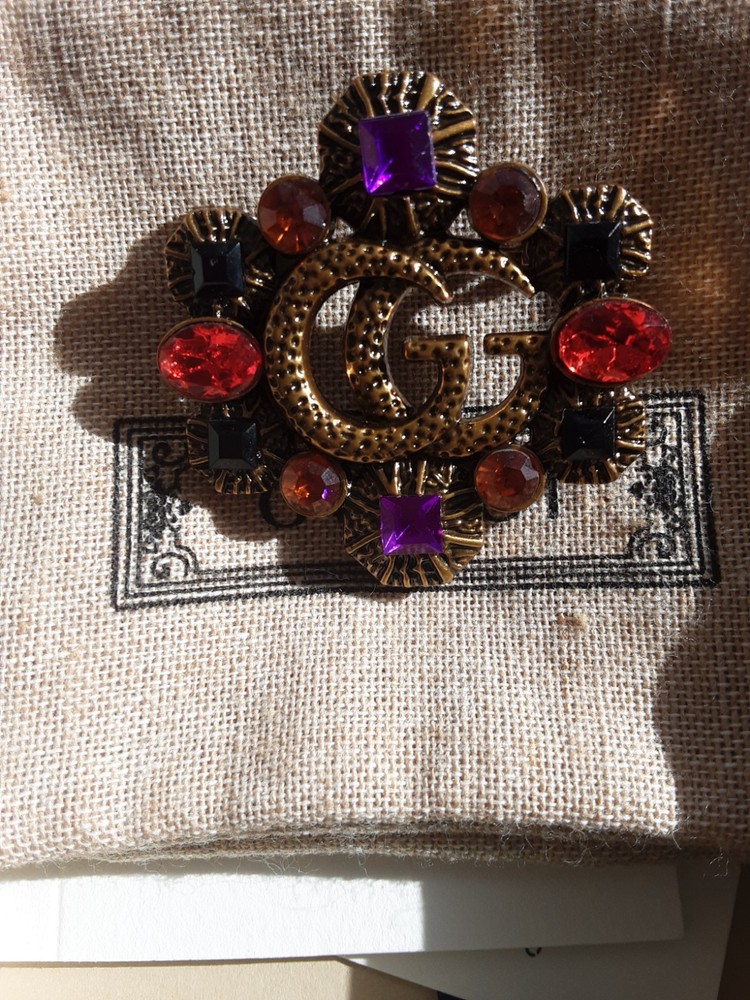 Vtg Cucci brooch pin bronze & colored