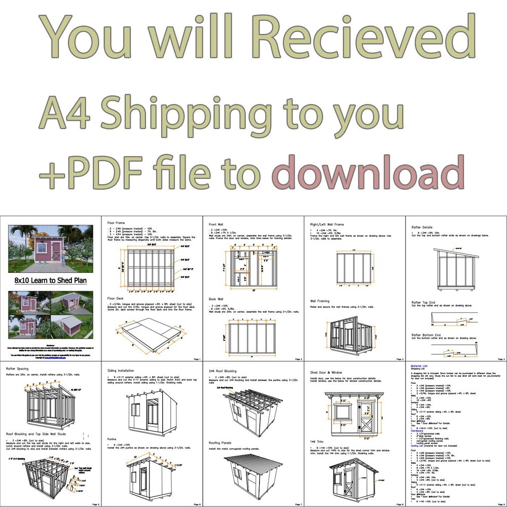 8x10 Learn to Shed Plan (PDF Plans and A4 Hard Copy)