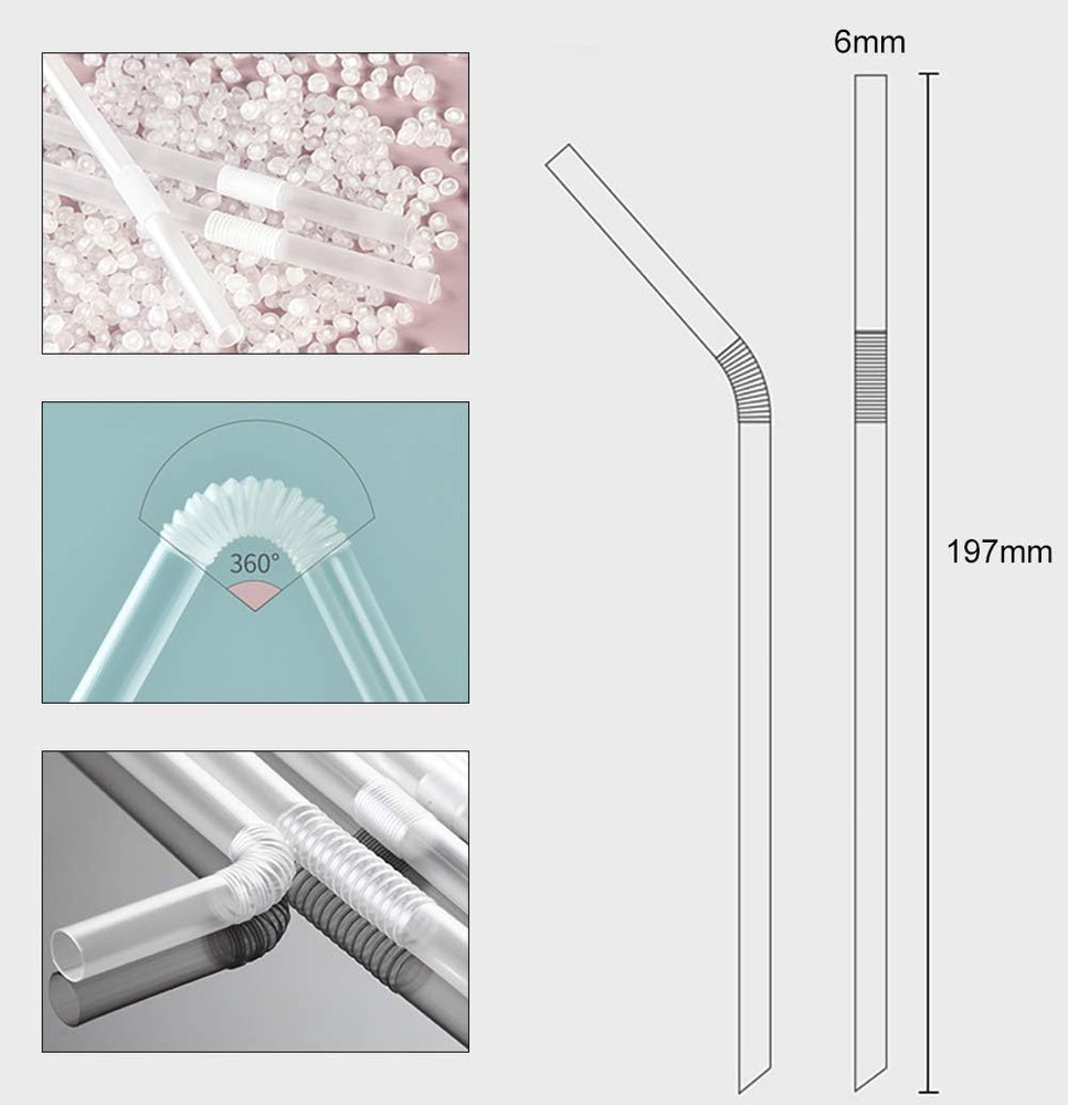 100-Pack Clear Flexible Drinking Straws, Plastic Disposable Bendy Straws - 7.75"