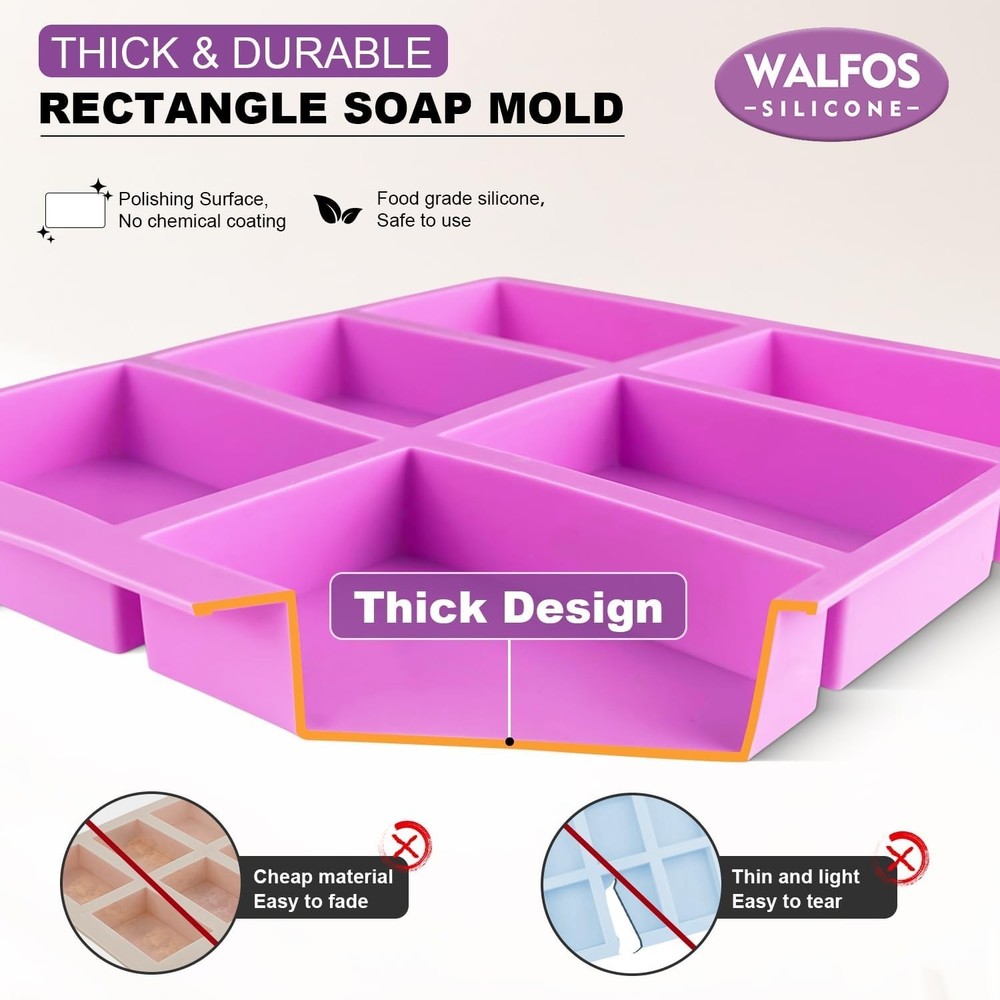 3 Pack Silicone Rectangle Soap Molds with 6 Cavities for Baking Soap Making