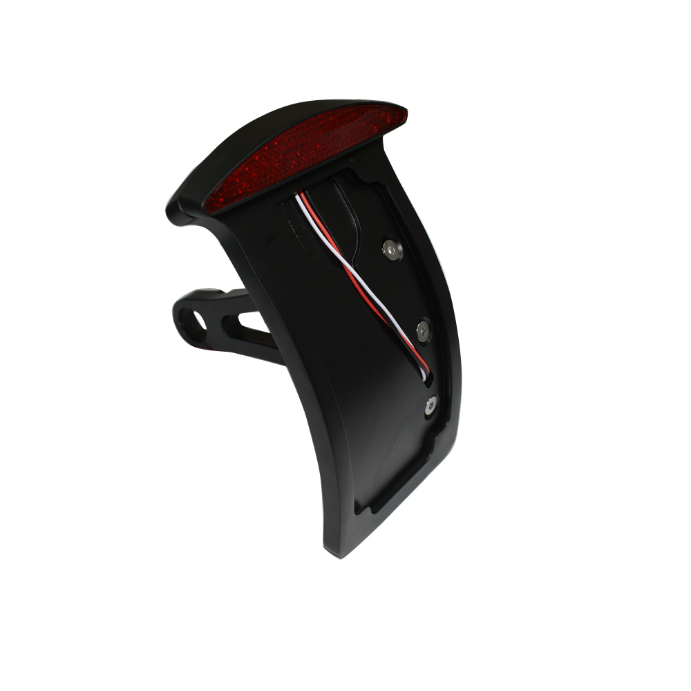Black Motorcycle Curved Side Axle Mount License Plate LED Tail Light Bracket